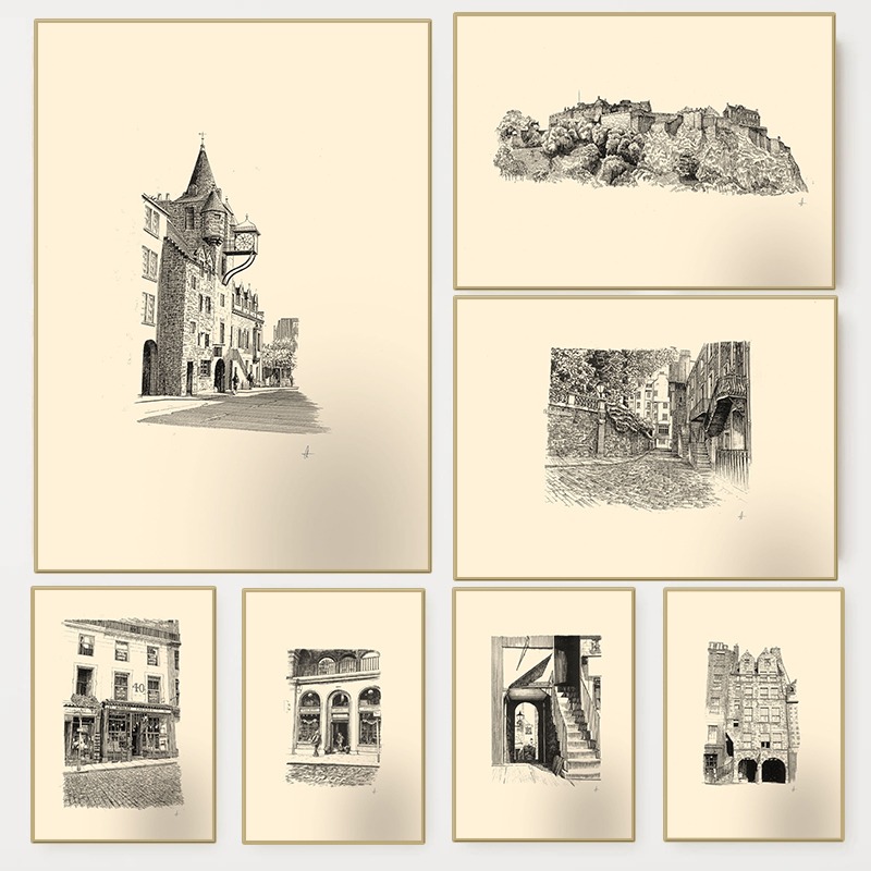 Fountain Pen Ink - Poster Vintage del Castello di Edimburgo